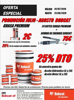 PROMOCIÓN DE LUBRICANTES BOBCAT JULIO Y AGOSTO 2019
